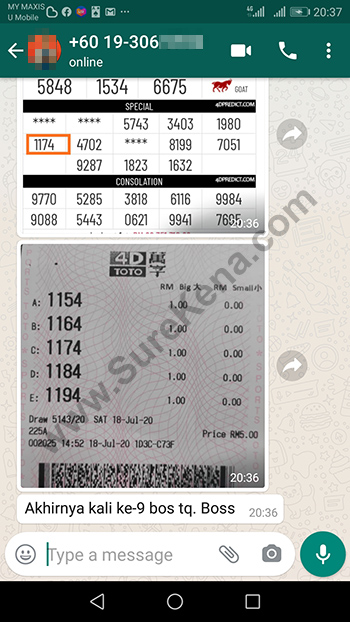 whatsapp lottery 4d win ticket