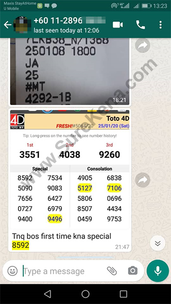 whatsapp lottery 4d win ticket