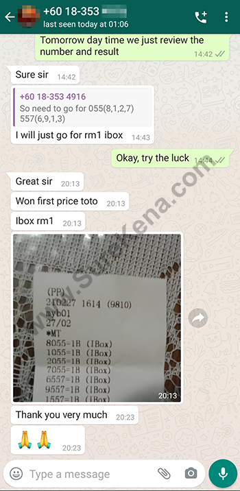whatsapp lottery 4d win ticket
