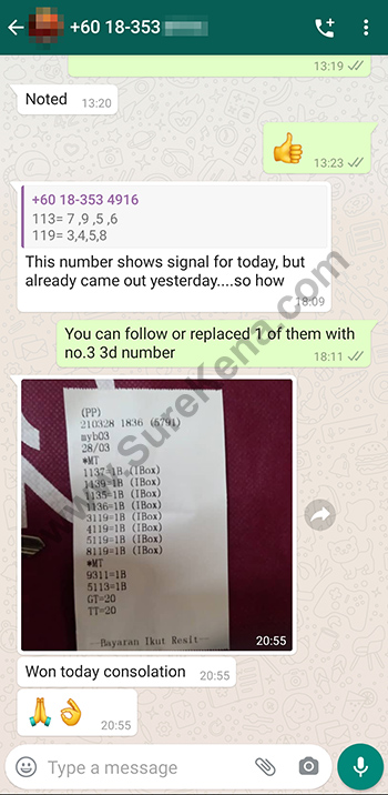 whatsapp lottery 4d win ticket