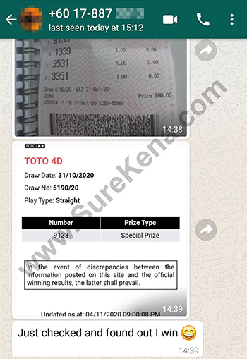 whatsapp lottery 4d win ticket
