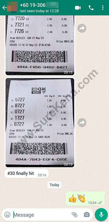whatsapp lottery 4d win ticket