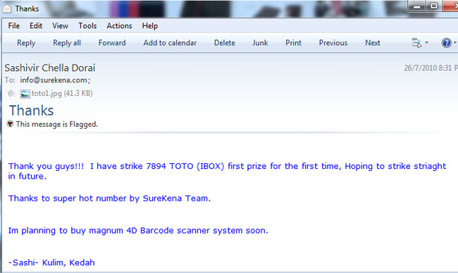 winning 4d testimonials steven rajan 24 July 2010